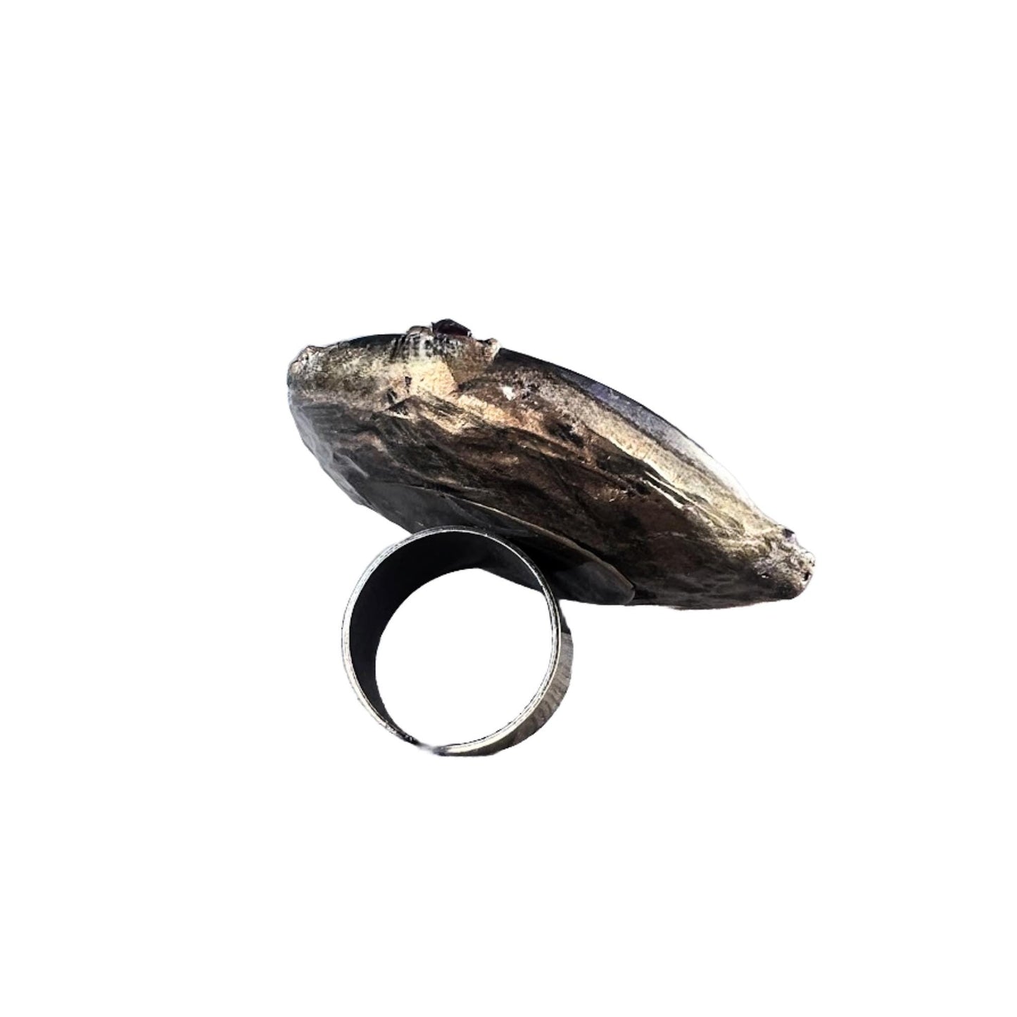 Chunky Rainbow Fluorite Ring -  Oversized Round Purple Stone Cocktail Ring