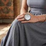 Oversized Mother of Pearl Round Cocktail Ring: Adjustable Chunky Statement
