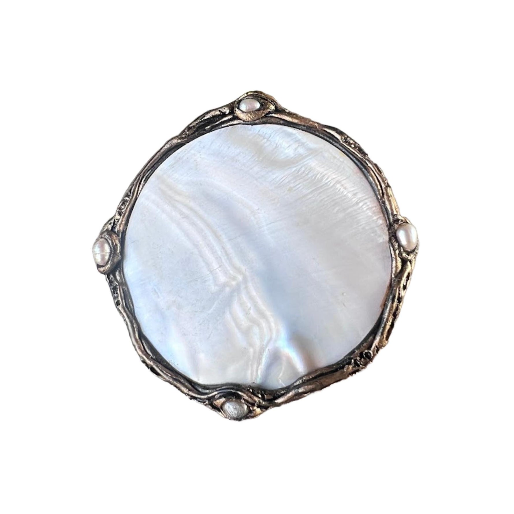Oversized Mother of Pearl Round Cocktail Ring: Adjustable Chunky Statement