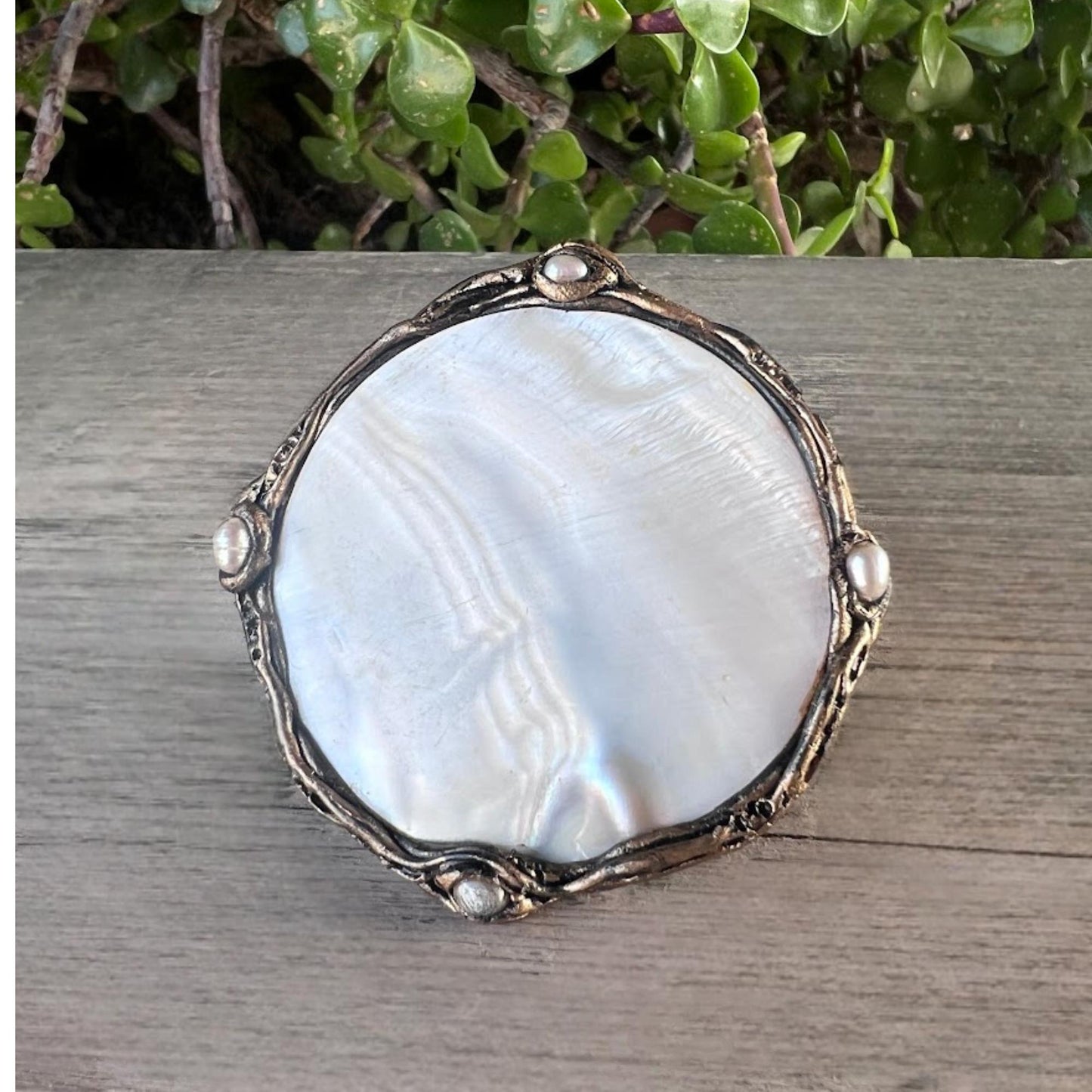 Oversized Mother of Pearl Round Cocktail Ring: Adjustable Chunky Statement