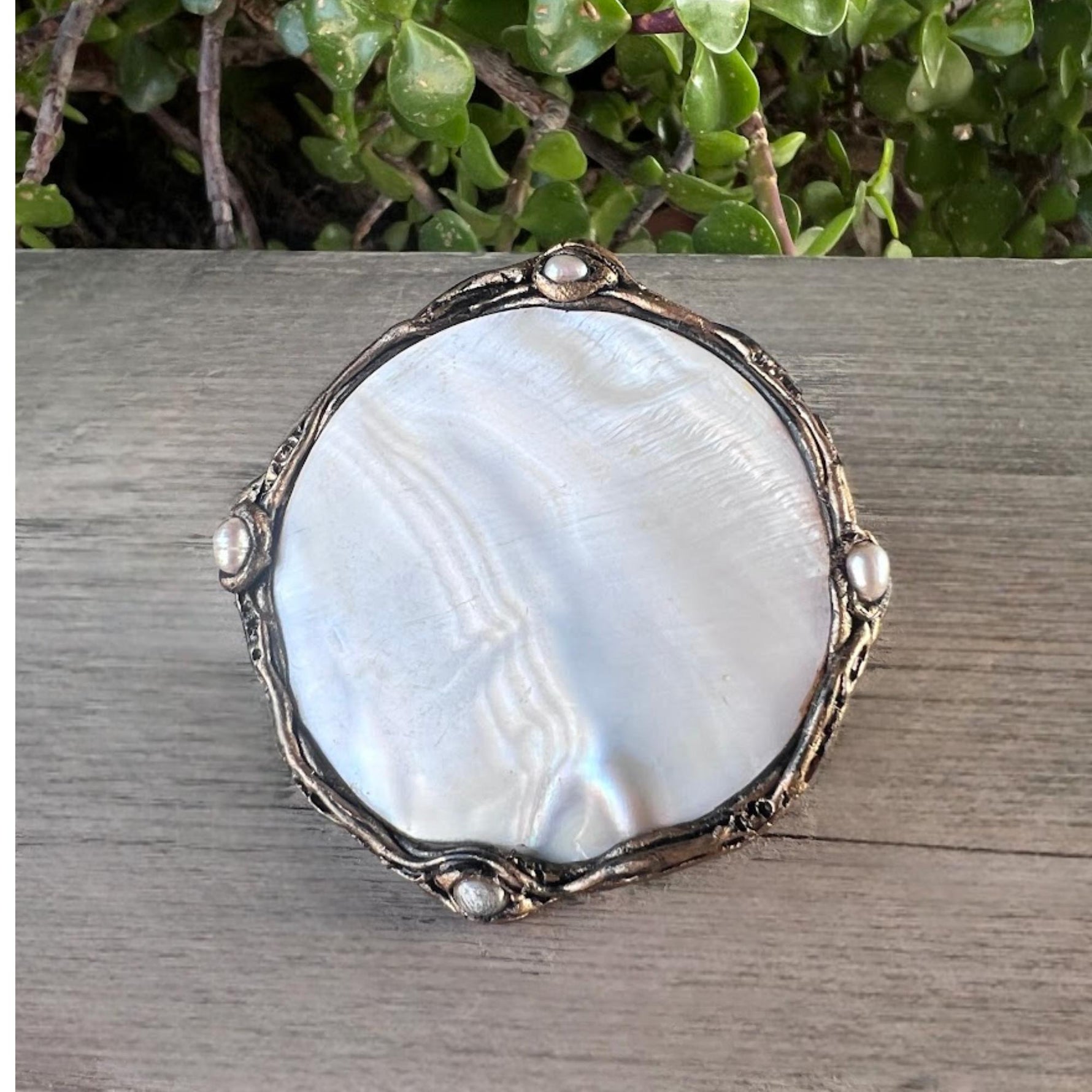 Oversized Mother of Pearl Round Cocktail Ring: Adjustable Chunky Statement