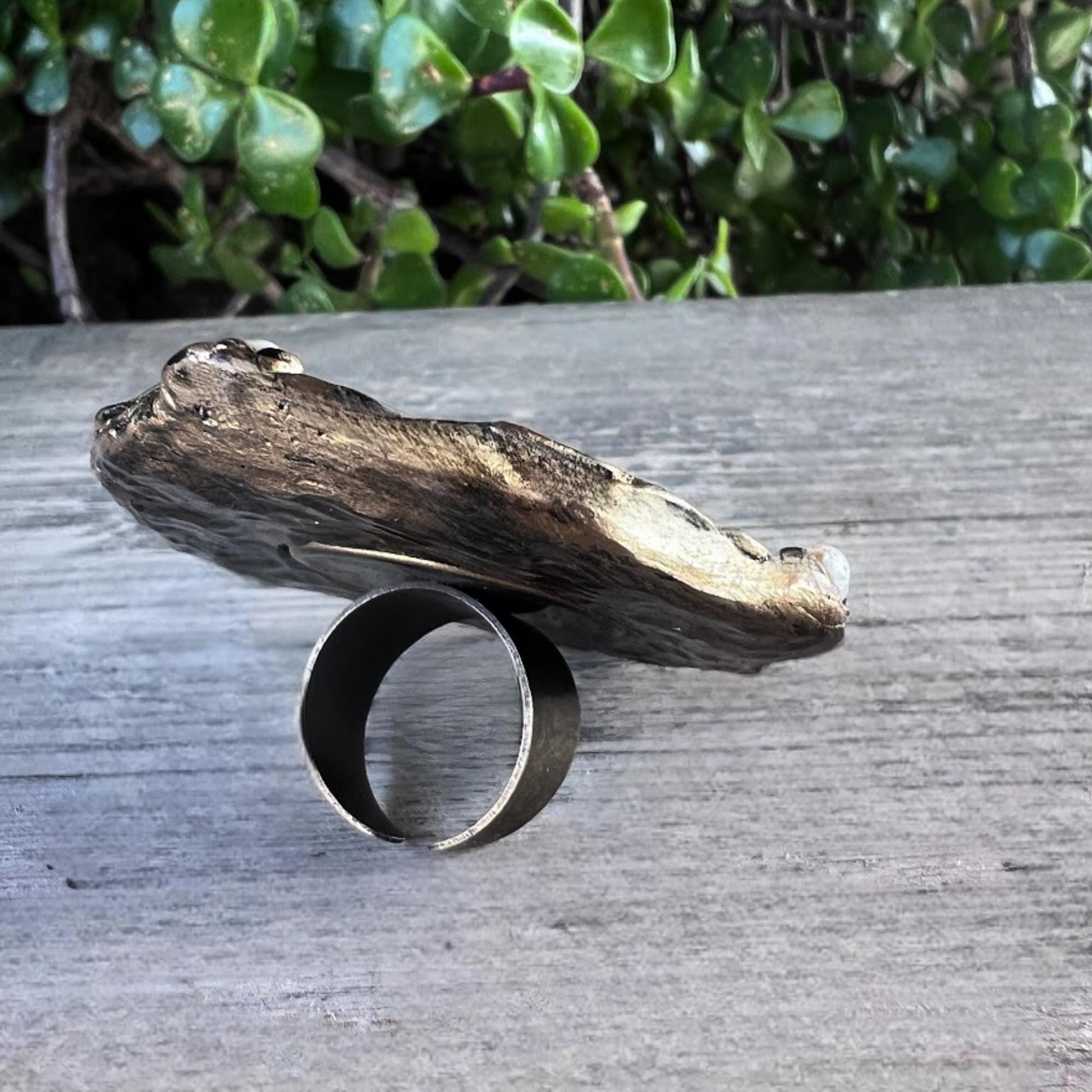 Oversized Mother of Pearl Round Cocktail Ring: Adjustable Chunky Statement