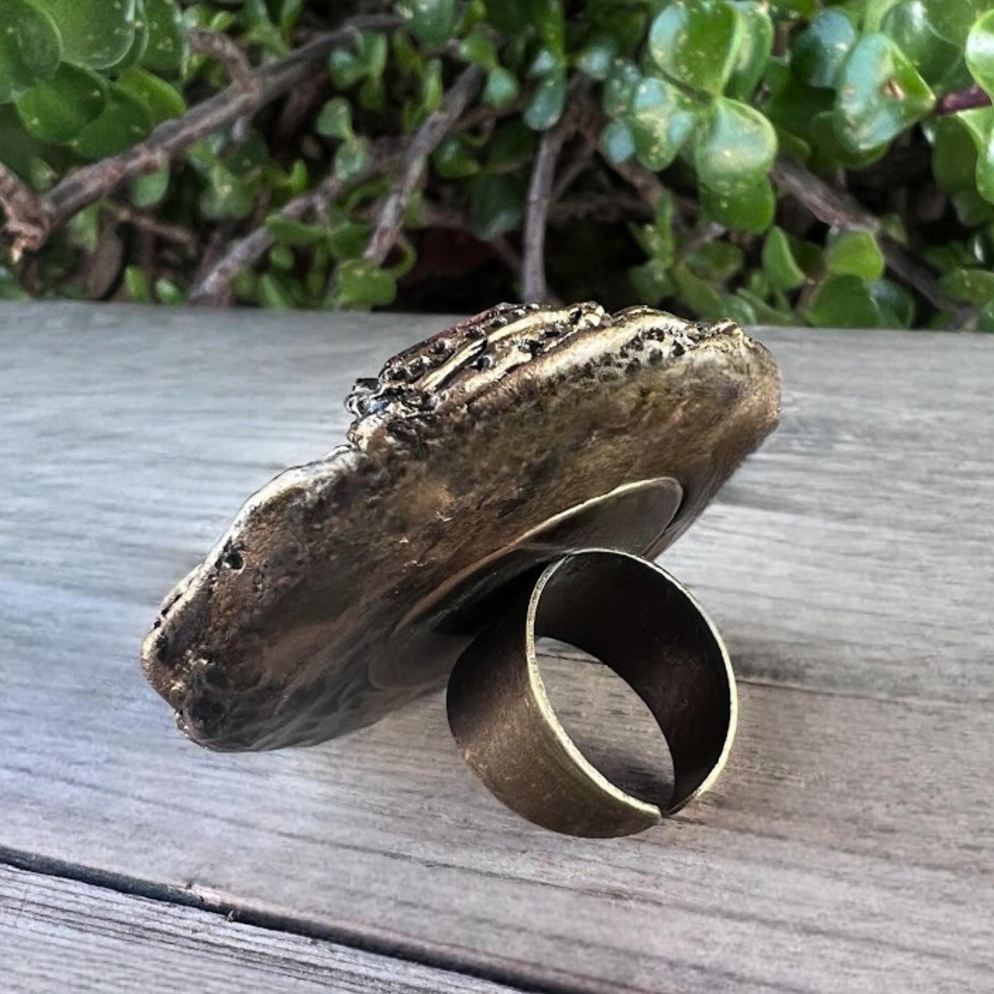 Chunky Moss Agate and Carnelian Ring -  Oversized Round Cocktail Ring