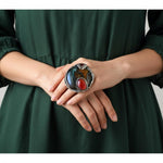 Chunky Moss Agate and Carnelian Ring -  Oversized Round Cocktail Ring