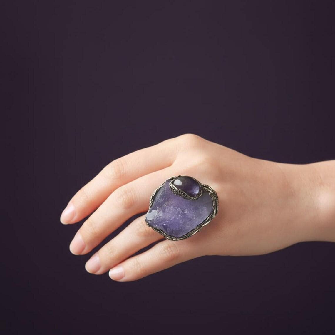 Chunky Amethyst Necklace - Purple Heart Crystal Pendant