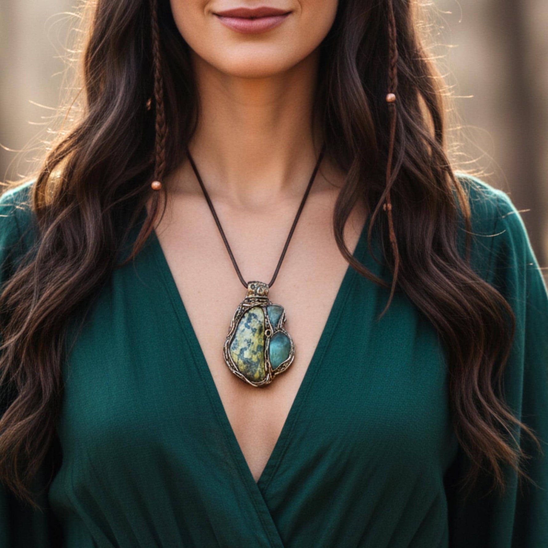 Chunky Green Stone Ring -  Serpentine Fluorite and Aventurine Oversized Cocktail Ring