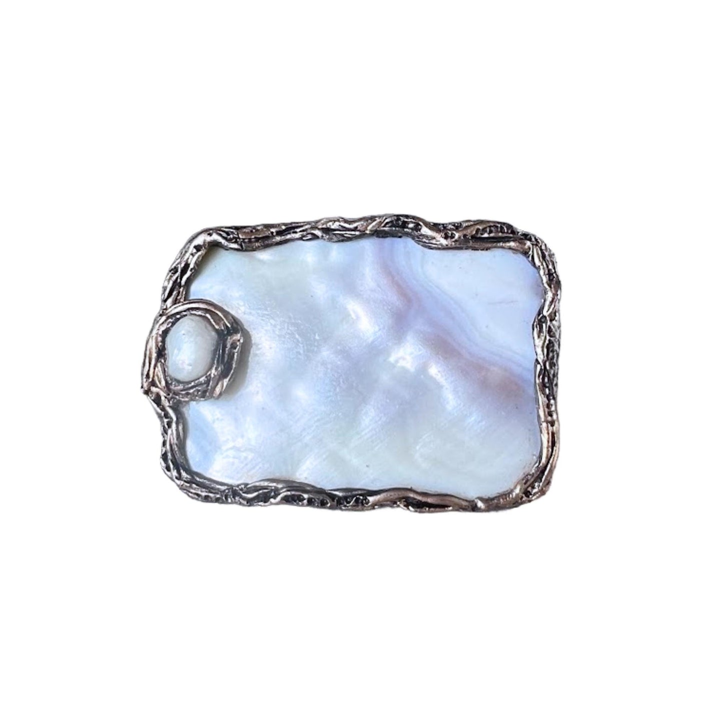 Chunky Rectangle Mother of Pearl Ring - Oversized Huge White Cocktail Jewelry