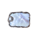 Chunky Rectangle Mother of Pearl Ring - Oversized Huge White Cocktail Jewelry