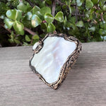 Chunky Rectangle Mother of Pearl Ring - Oversized Huge White Cocktail Jewelry