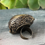 Oversized Citrine and Carnelian Crystal Ring -  Chunky Statement Cocktail Ring