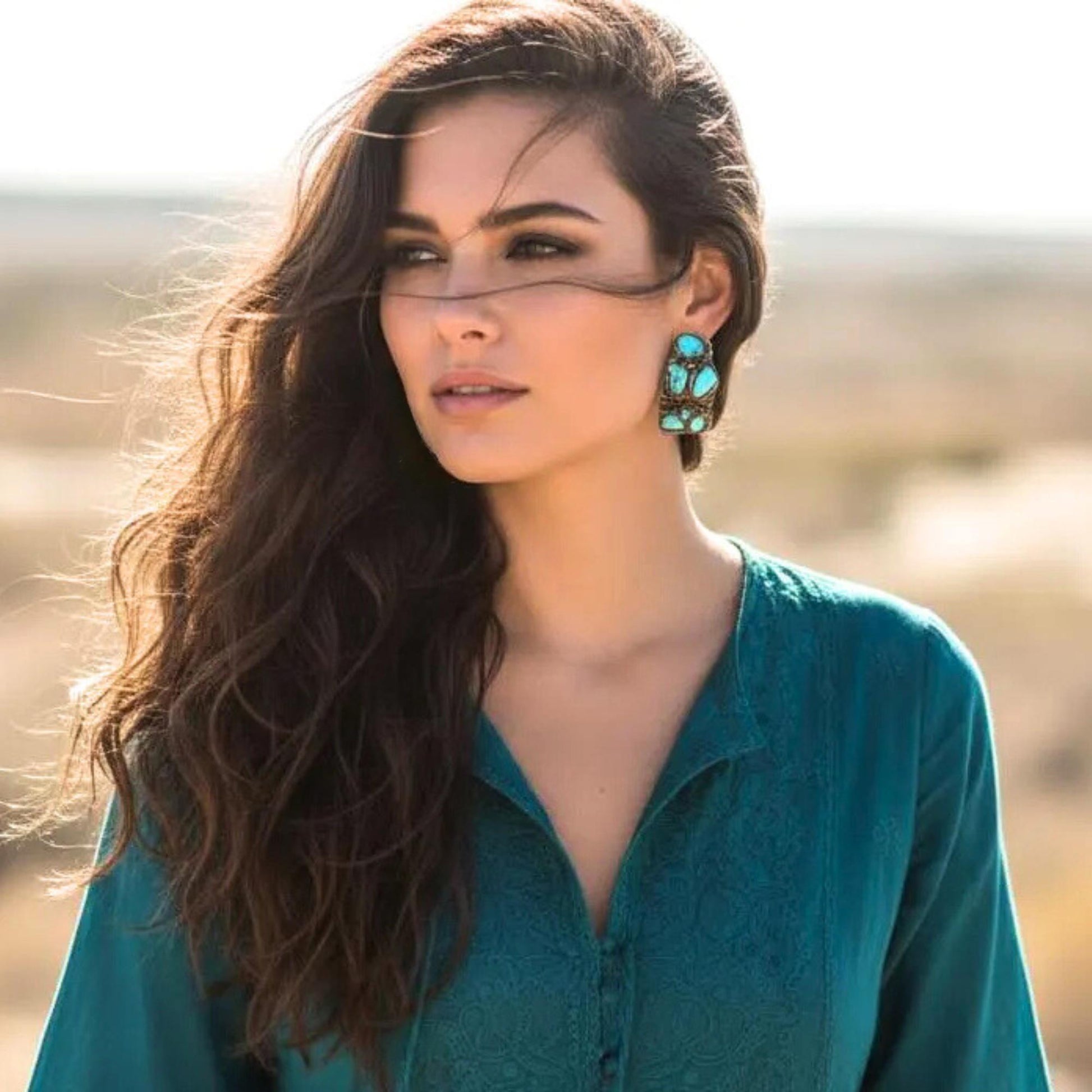 Bold Turquoise Chunky Hoop Earrings