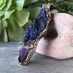 Amethyst and Azurite Malachite Pendant -  Raw Healing Crystal Amulet Necklace