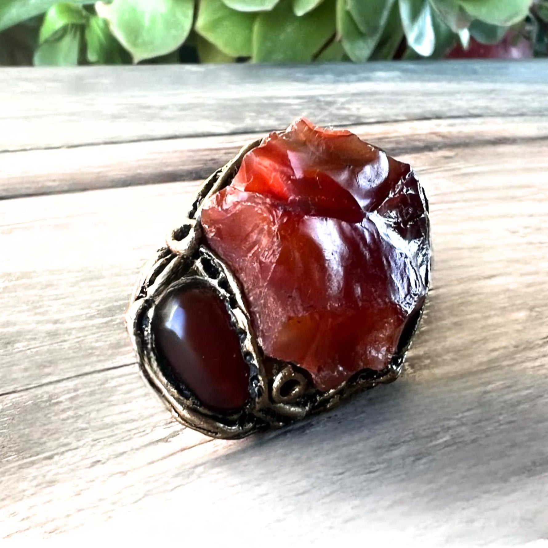 Raw Namibian Carnelian Large Stone Ring, Big Chunky Cocktail Ring