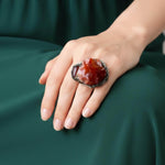 Raw Namibian Carnelian Large Stone Ring, Big Chunky Cocktail Ring