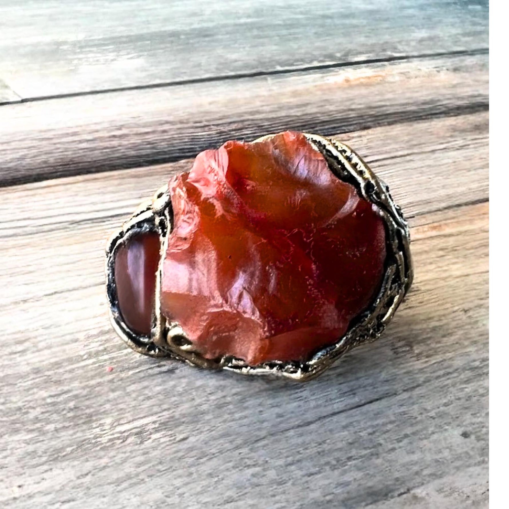 Raw Namibian Carnelian Large Stone Ring, Big Chunky Cocktail Ring