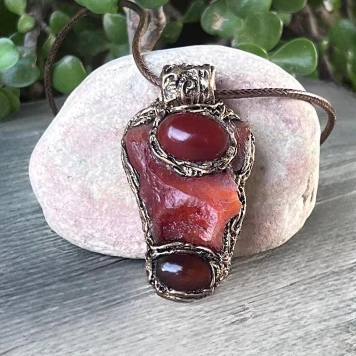 Raw Namibian Carnelian Large Stone Ring, Big Chunky Cocktail Ring