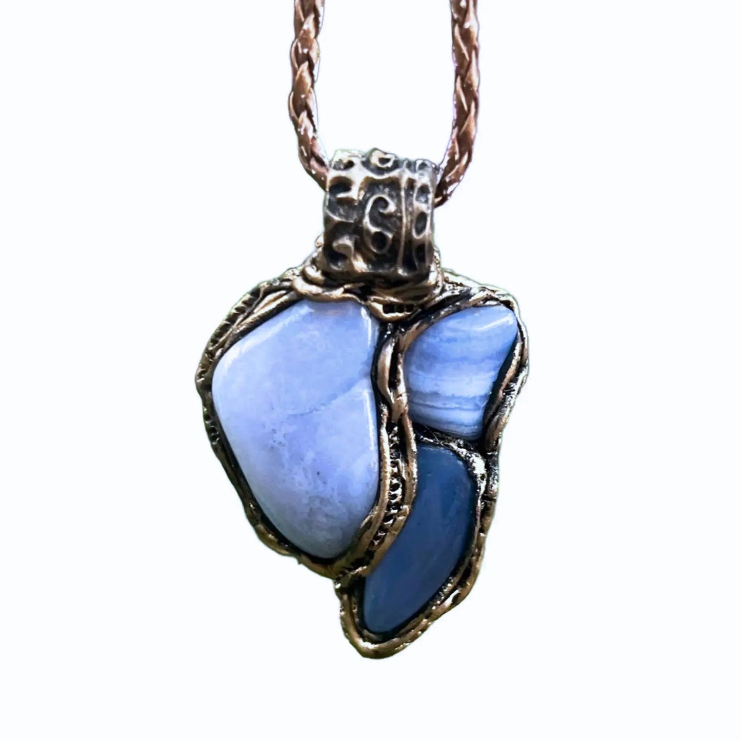 Blue Lace Agate and Chalcedony Necklace -  Healing Crystal Amulet Pendant