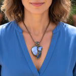 Blue Lace Agate and Chalcedony Necklace -  Healing Crystal Amulet Pendant