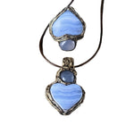 Blue Lace Agate and Chalcedony Heart Stone Pendant Necklace - Healing Crystal Amulet