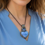 Blue Lace Agate and Chalcedony Heart Stone Pendant Necklace - Healing Crystal Amulet