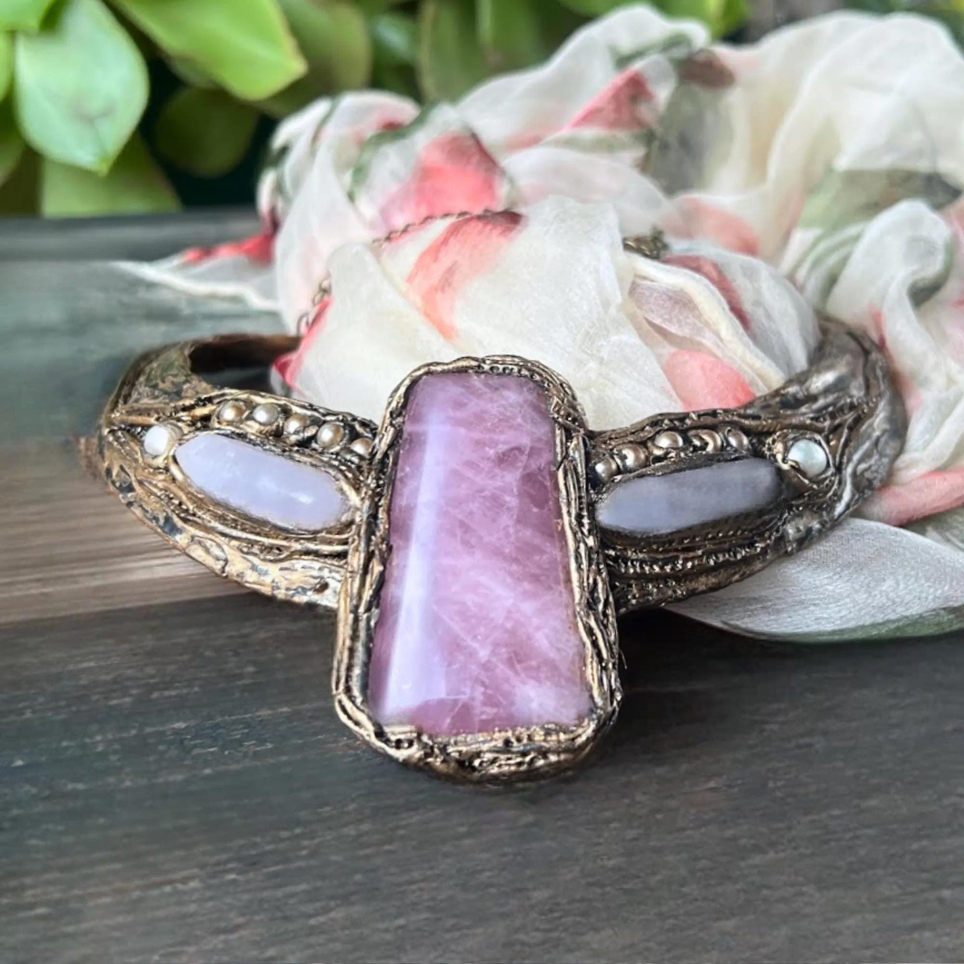 Rose Quartz Choker Collar Evening Dress Necklace  - Unique Crystal Jewelry for Special Occasions