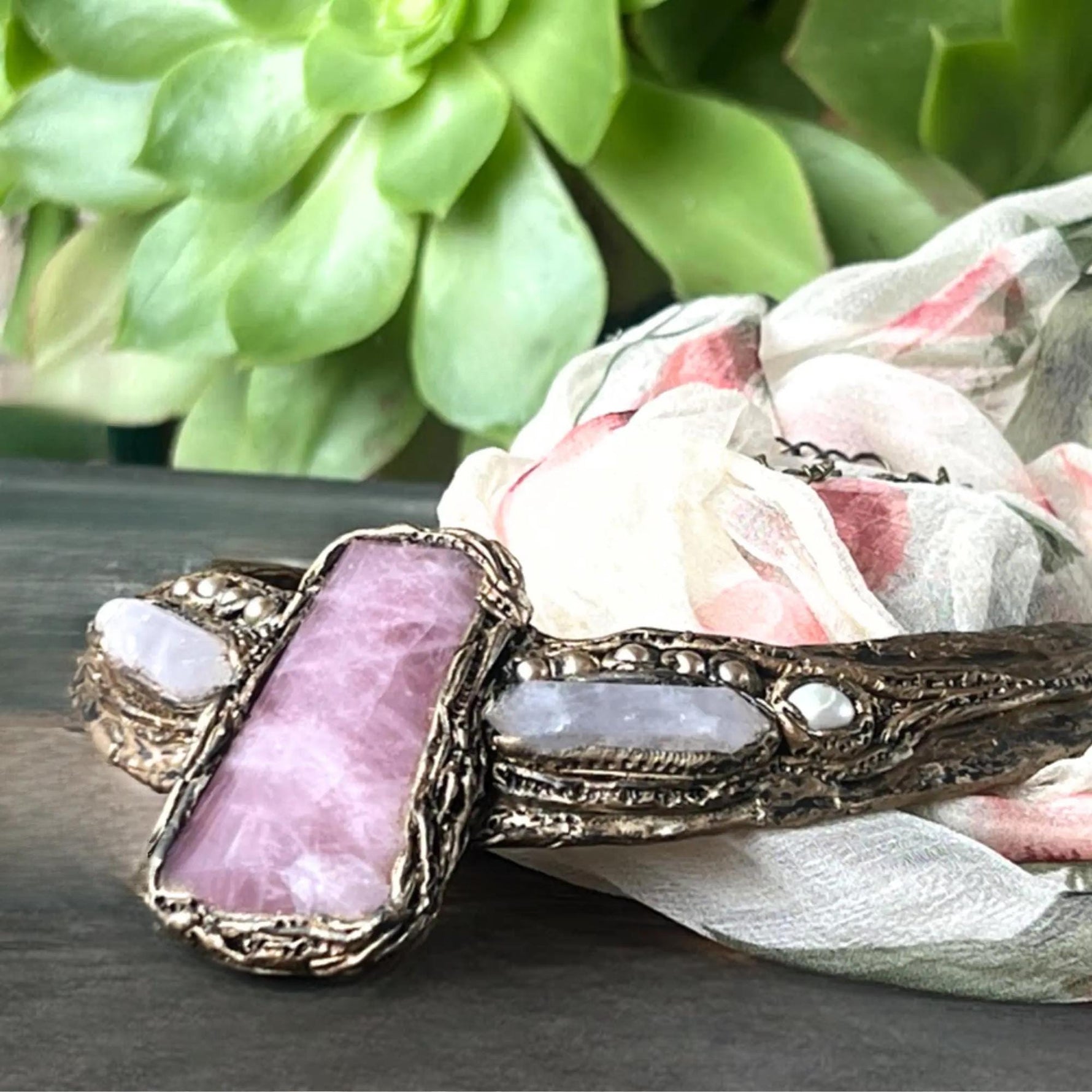 Rose Quartz Choker Collar Evening Dress Necklace  - Unique Crystal Jewelry for Special Occasions