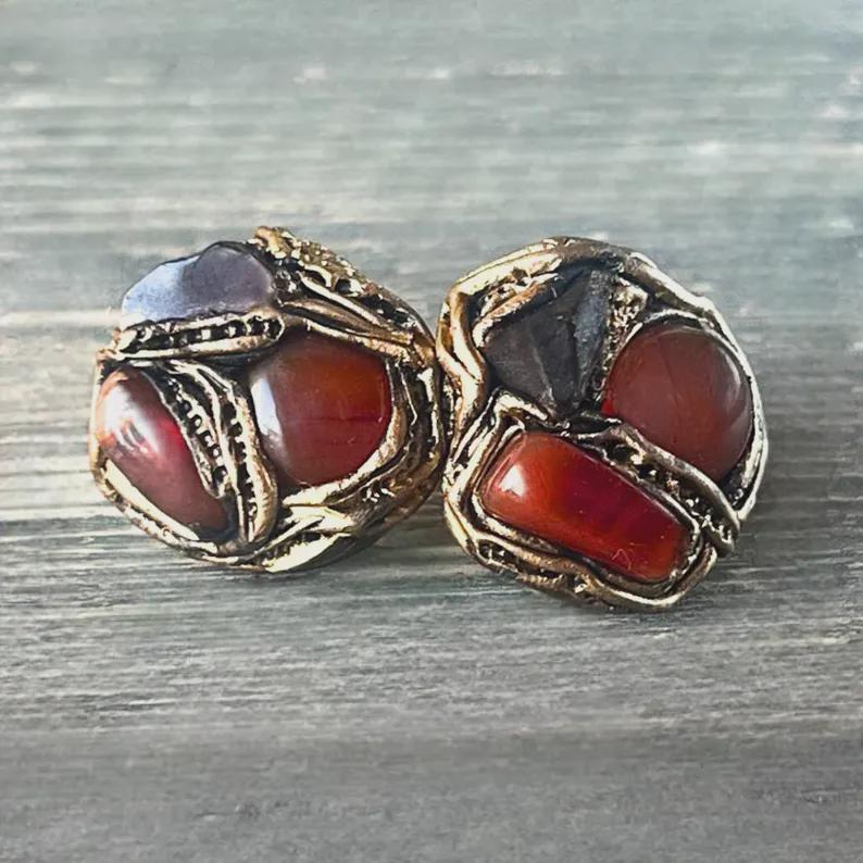 Large Carnelian ring orange long stone ring