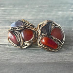 Large Carnelian ring orange long stone ring