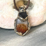 Citrine Crystal Pendant Necklace with Raw Carnelian