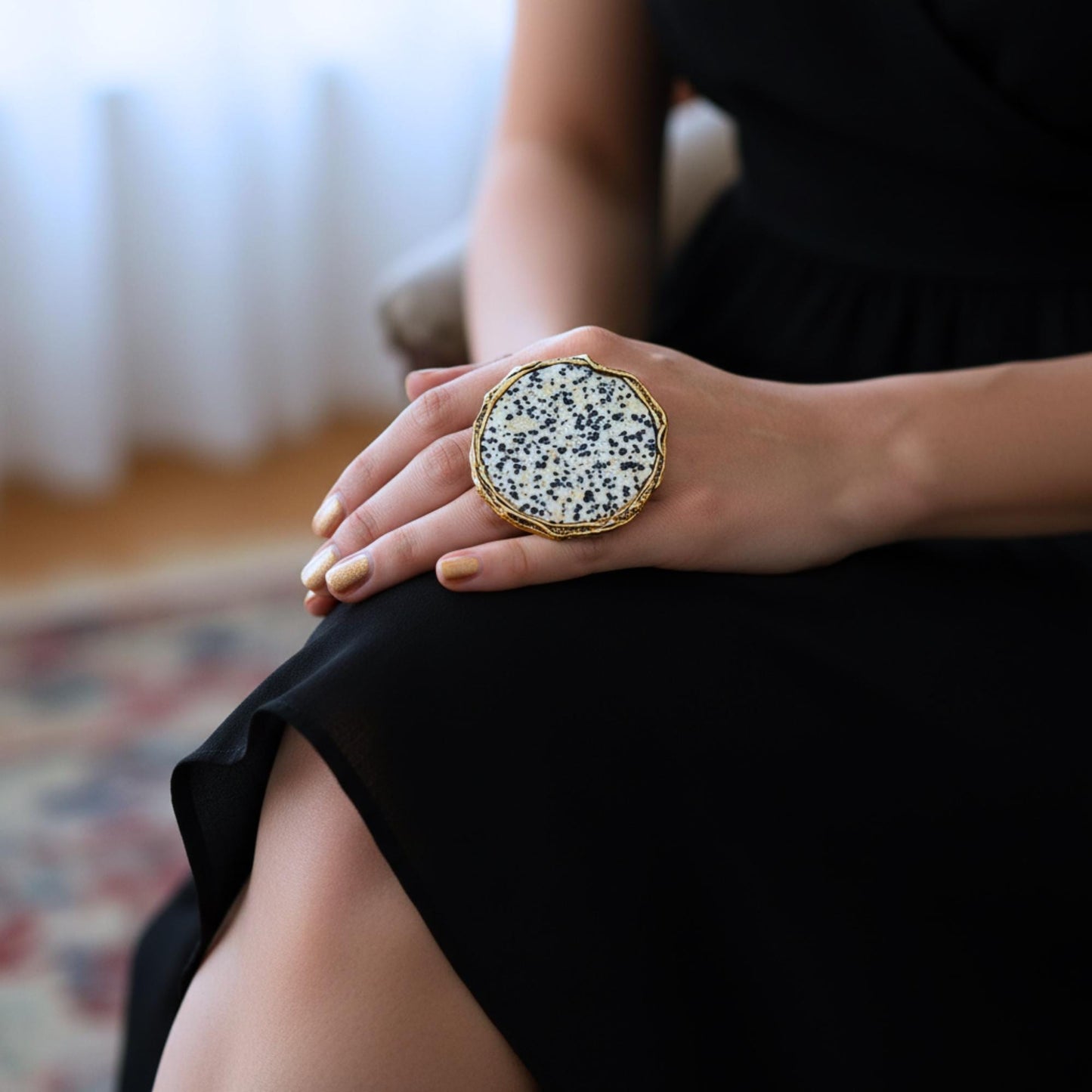 Dalmatian Jasper Stone Ring: Chunky Cocktail Ring