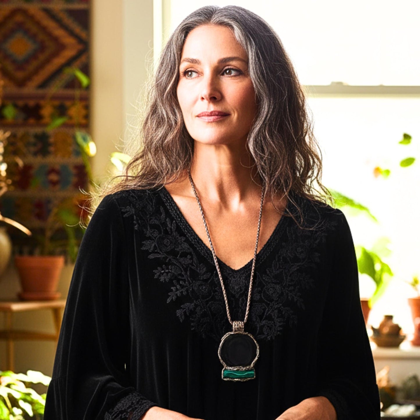Empath Protection Amulet Necklace with Obsidian and Malachite