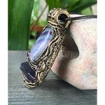 Fluorite and Amethyst Pendant Necklace -  Purple Crystal Amulet