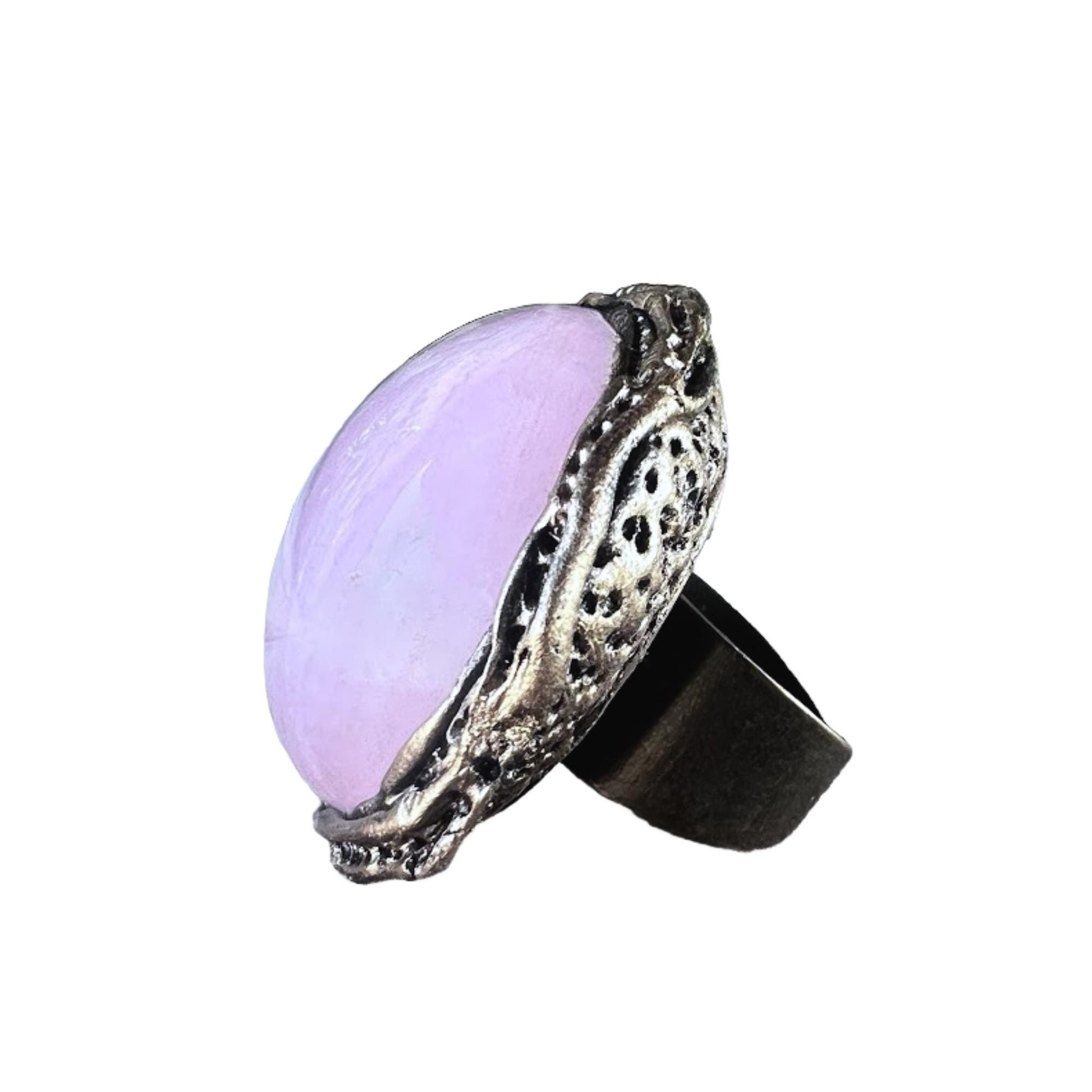 Rose Quartz Large Pink Stone Ring Oval Big Statement Chunky Cocktail Ring