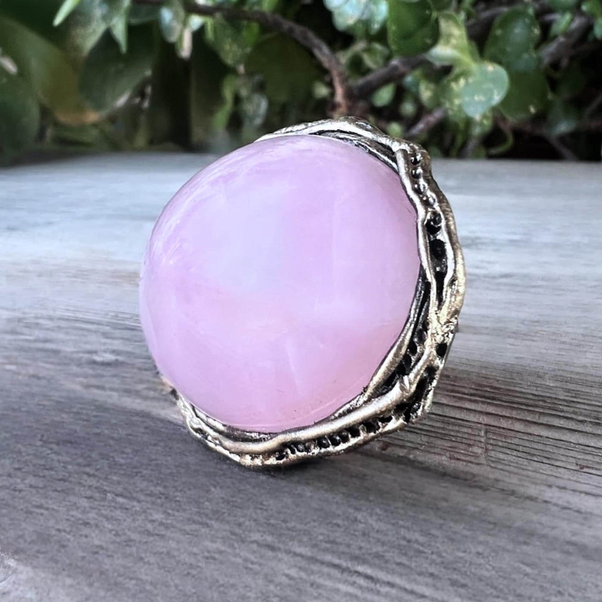 Rose Quartz Large Pink Stone Ring Oval Big Statement Chunky Cocktail Ring
