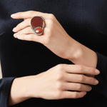 Chunky Carnelian Stone Ring - Bold Statement Cocktail Jewelry