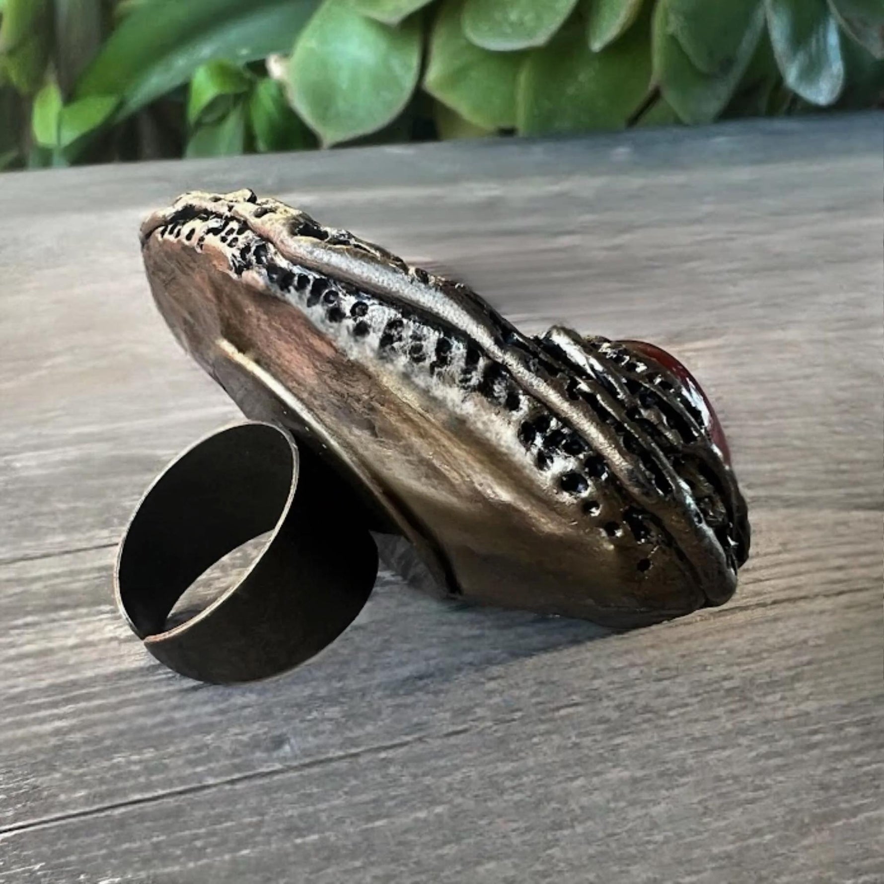 Chunky Carnelian Stone Ring - Bold Statement Cocktail Jewelry