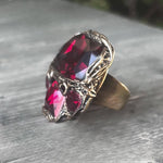 Dark Red Crystal Statement Cocktail Ring with Garnet Cubic Zirconia