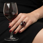 Dark Red Crystal Statement Cocktail Ring with Garnet Cubic Zirconia