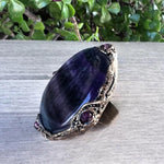 Chunky Rainbow Fluorite Ring -  Oversized Round Purple Stone Cocktail Ring