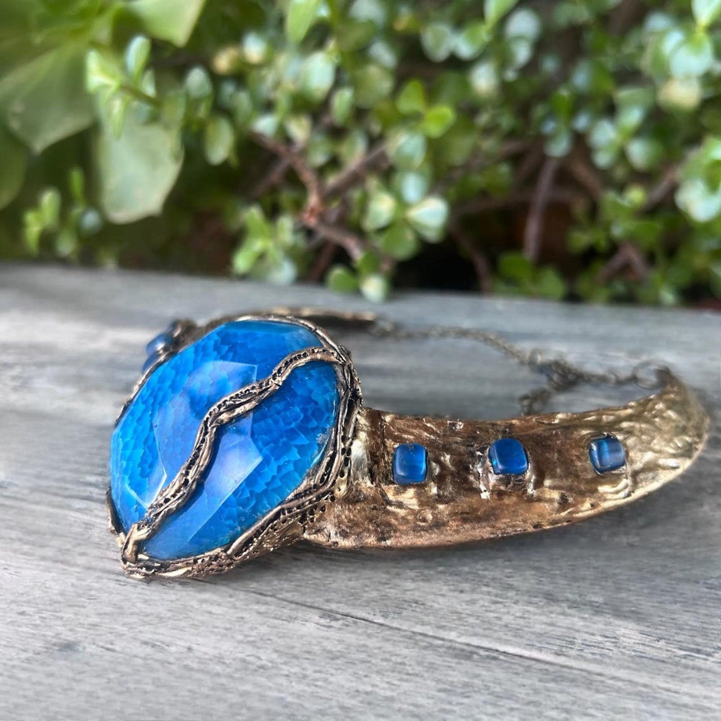 Blue Stone Choker Necklace -  Chunky Statement Collar Jewelry