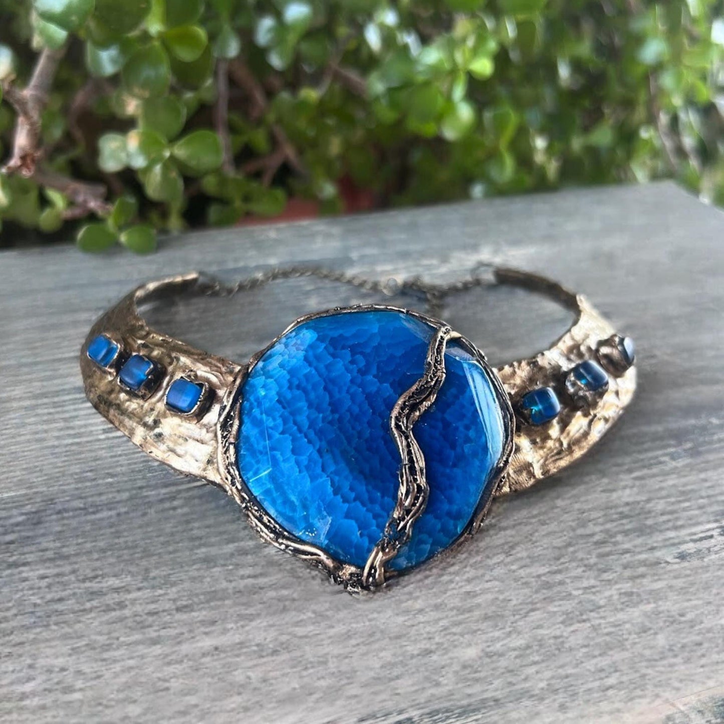 Blue Agate Chunky Stone - Oversized Statement Cocktail Ring