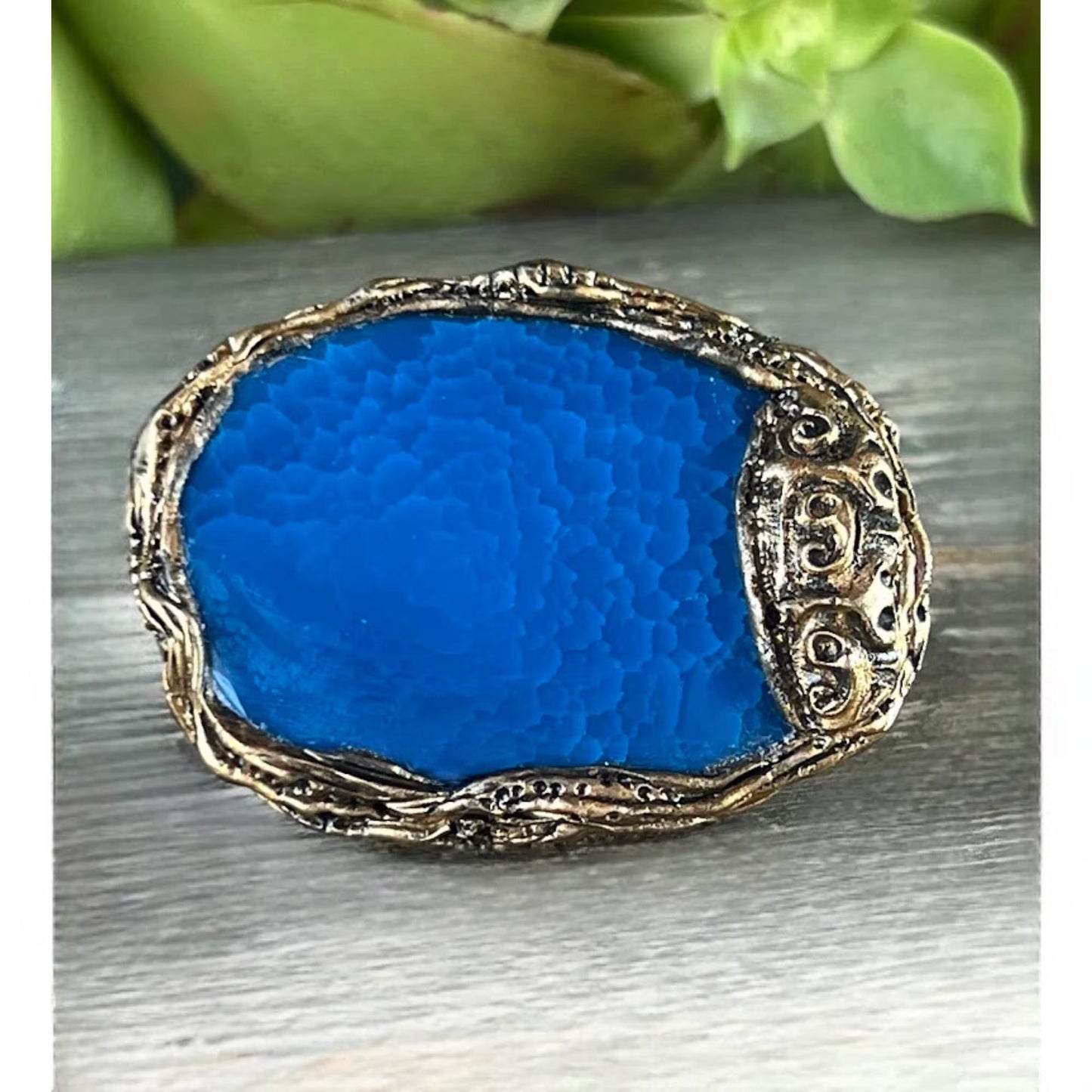 Blue Agate Chunky Stone - Oversized Statement Cocktail Ring