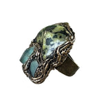 Chunky Green Stone Ring -  Serpentine Fluorite and Aventurine Oversized Cocktail Ring