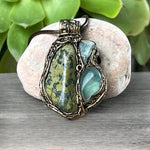 Serpentine and Fluorite Pendant Necklace -  Green Crystal Amulet