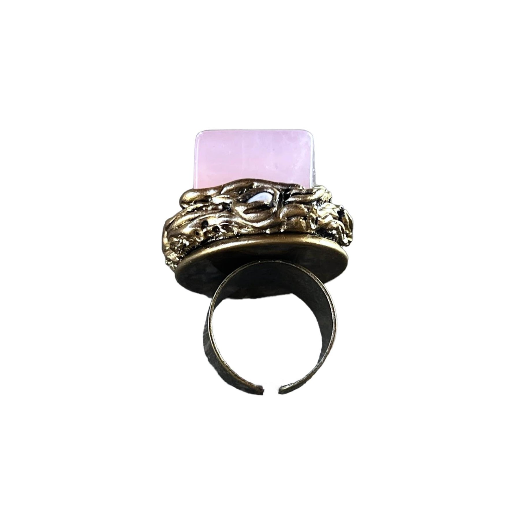 Chunky Rose Quartz Pink Stone Cocktail Ring