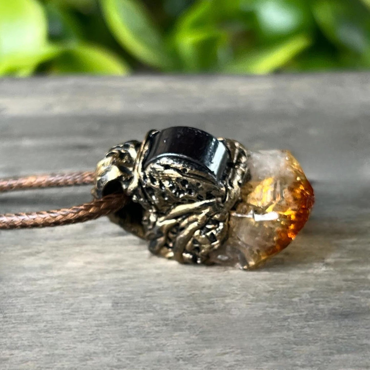Citrine and Hematite Pendant -  Raw Crystal Amulet Necklace