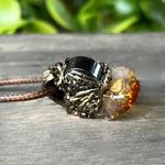 Citrine and Hematite Pendant -  Raw Crystal Amulet Necklace