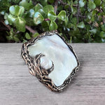 Chunky Rectangle Mother of Pearl Ring - Oversized Huge White Cocktail Jewelry