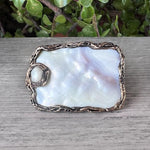 Chunky Rectangle Mother of Pearl Ring - Oversized Huge White Cocktail Jewelry