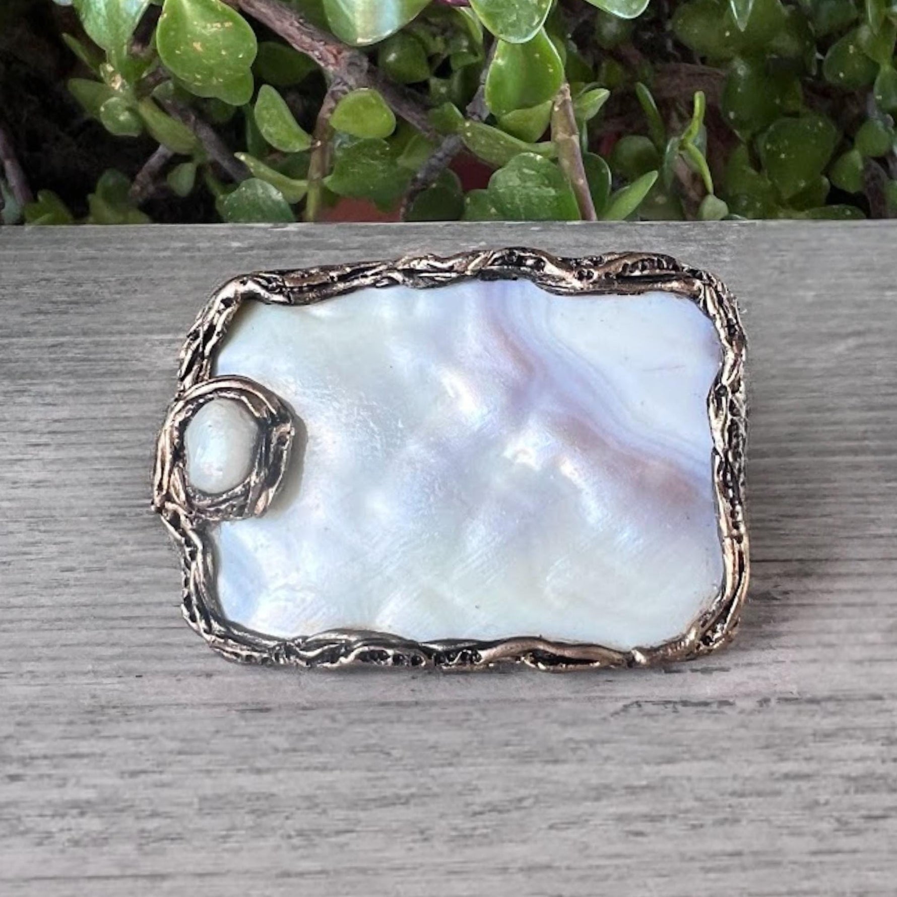 Chunky Rectangle Mother of Pearl Ring - Oversized Huge White Cocktail Jewelry